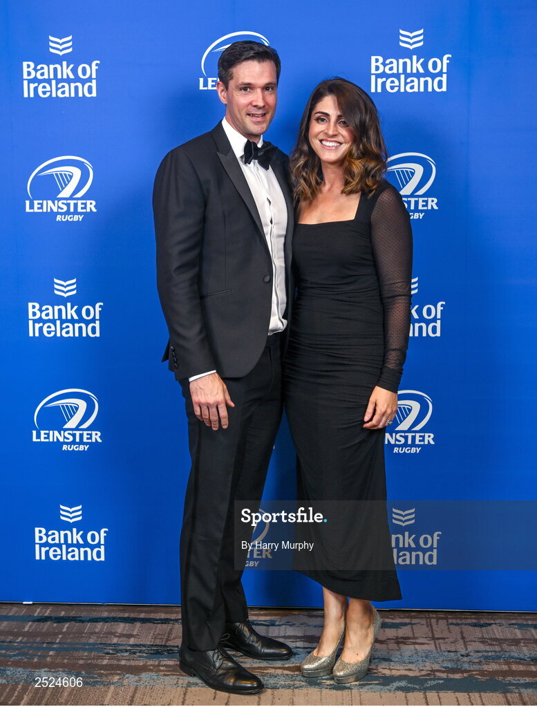 28 May 2023; On arrival at the Leinster Rugby Awards Ball is Stuart and Laura O'Flanagan. The Leinster Rugby Awards Ball, which took place at the Clayton Hotel Burlington Road in Dublin, was a celebration of the 2022/23 Leinster Rugby season. Photo by Harry Murphy/Sportsfile