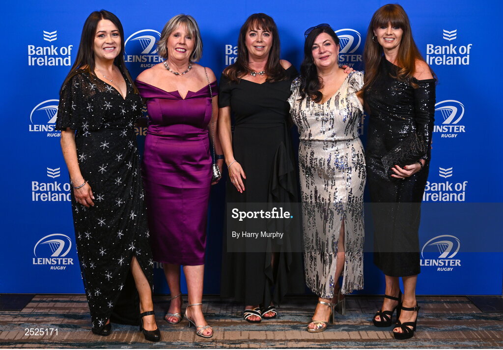 28 May 2023; On arrival at the Leinster Rugby Awards Ball are, Antoinette O’Brien, Trudie Mulhall, Audrey Hevey Bebhinn Dunne and Sharon Woods. The Leinster Rugby Awards Ball, which took place at the Clayton Hotel Burlington Road in Dublin, was a celebration of the 2022/23 Leinster Rugby season. Photo by Harry Murphy/Sportsfile