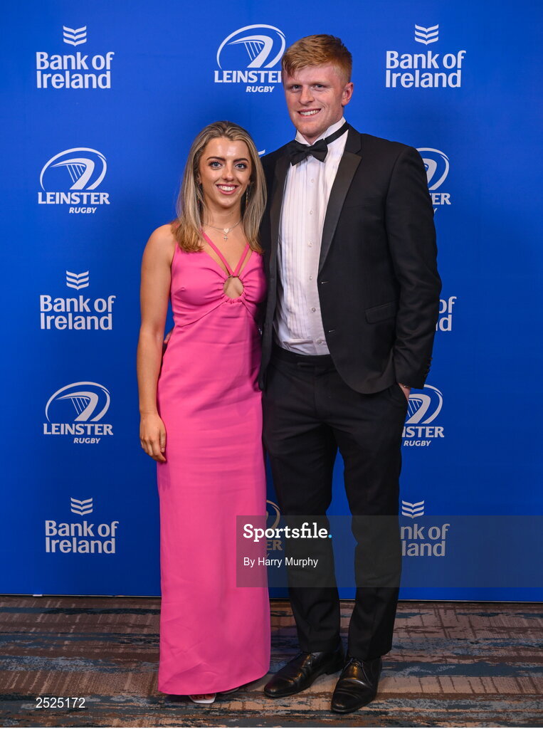 28 May 2023; On arrival at the Leinster Rugby Awards Ball are Tommy O'Brien and Zoe Connolly. The Leinster Rugby Awards Ball, which took place at the Clayton Hotel Burlington Road in Dublin, was a celebration of the 2022/23 Leinster Rugby season. Photo by Harry Murphy/Sportsfile