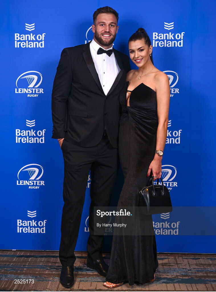 28 May 2023; On arrival at the Leinster Rugby Awards Ball are Jason Jenkins and Lou-Marie Taljaard. The Leinster Rugby Awards Ball, which took place at the Clayton Hotel Burlington Road in Dublin, was a celebration of the 2022/23 Leinster Rugby season. Photo by Harry Murphy/Sportsfile