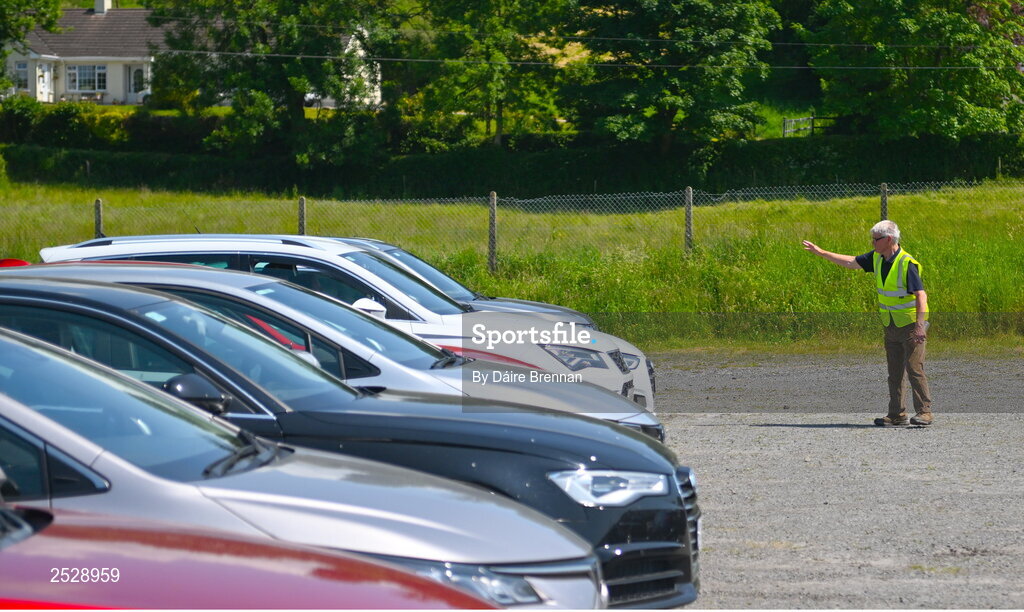 4 June 2023; Michael Fox, from Clones, Co Monaghan, directs cars in the car park ahead of the GAA Football All-Ireland Senior Championship Round 2 match between Monaghan and Clare at St Tiernach's Park in Clones, Monaghan. Photo by Daire Brennan/Sportsfile
