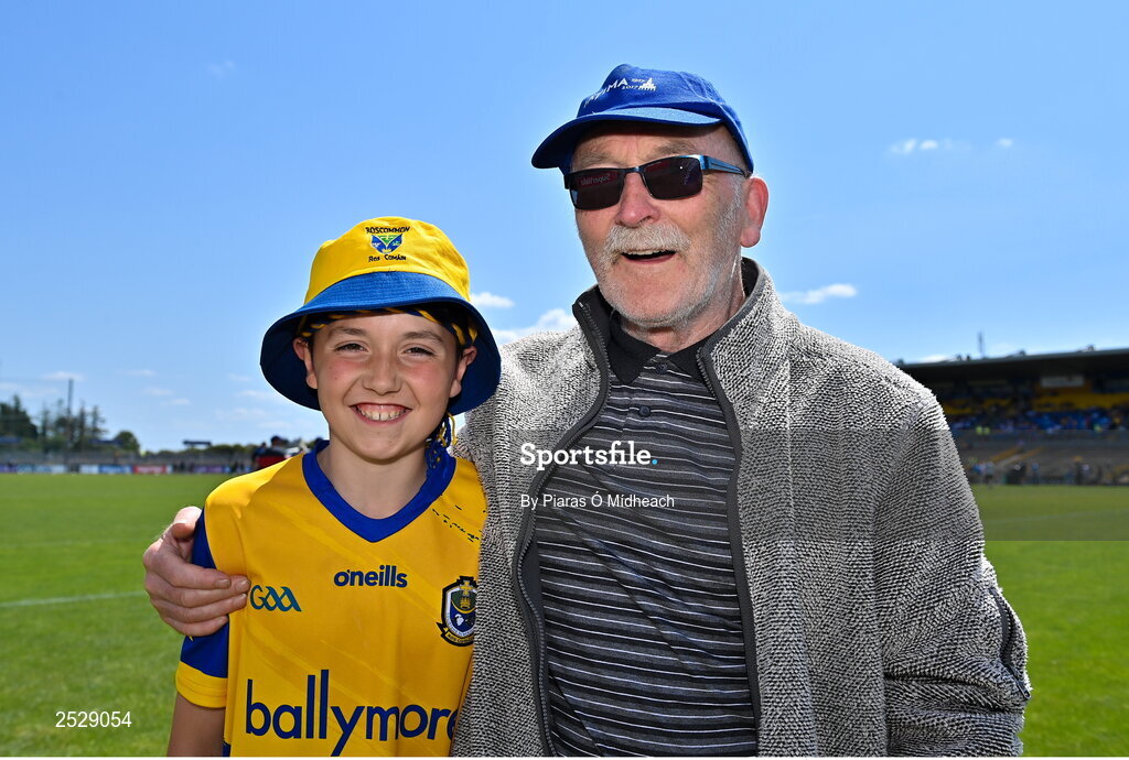 4 June 2023; Roscommon supporters Kevin Finnerty from Castlecoote, left, and Seán Coleman from Ballaghaderreen at the GAA Football All-Ireland Senior Championship Round 2 match between Roscommon and Sligo at Dr Hyde Park in Roscommon. Photo by Piaras Ó Mídheach/Sportsfile