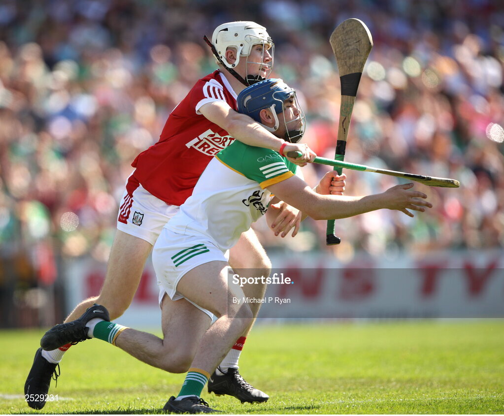 4 June 2023; Offaly goalkeeper Mark Troy in action against Jack Leahy of Cork during the O’Neills.com GAA Hurling All-Ireland U20 Championship Final match between Cork and Offaly at FBD Semple Stadium in Thurles, Tipperary. Photo by Michael P Ryan/Sportsfile