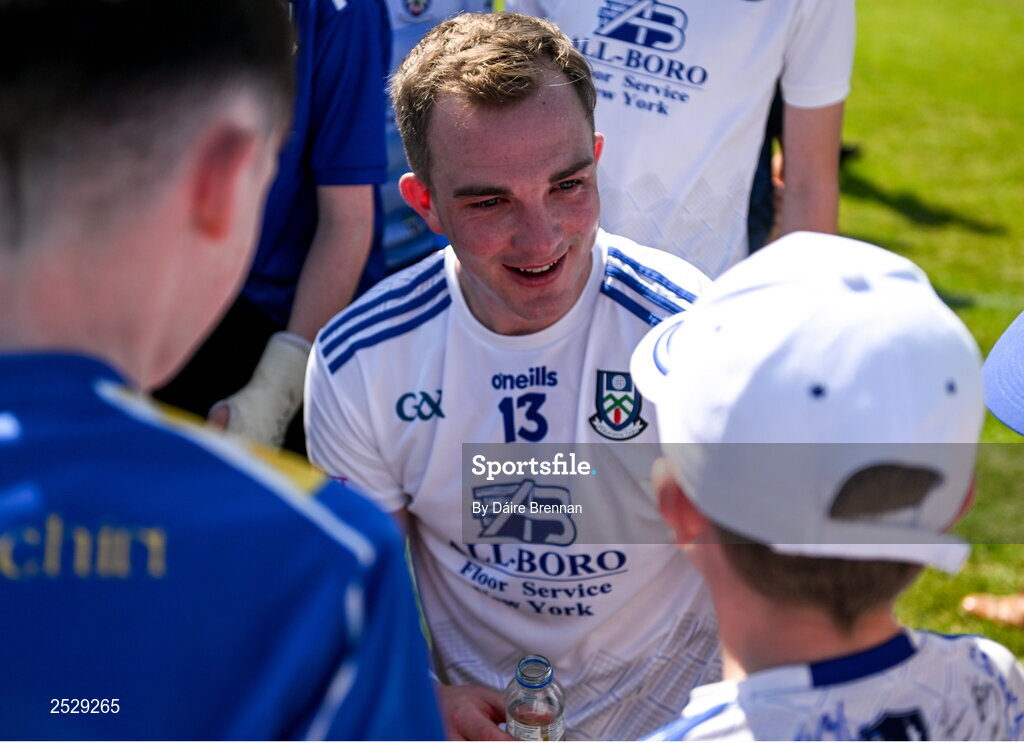 4 June 2023; Jack McCarron of Monaghan with supporters after the GAA Football All-Ireland Senior Championship Round 2 match between Monaghan and Clare at St Tiernach's Park in Clones, Monaghan. Photo by Daire Brennan/Sportsfile