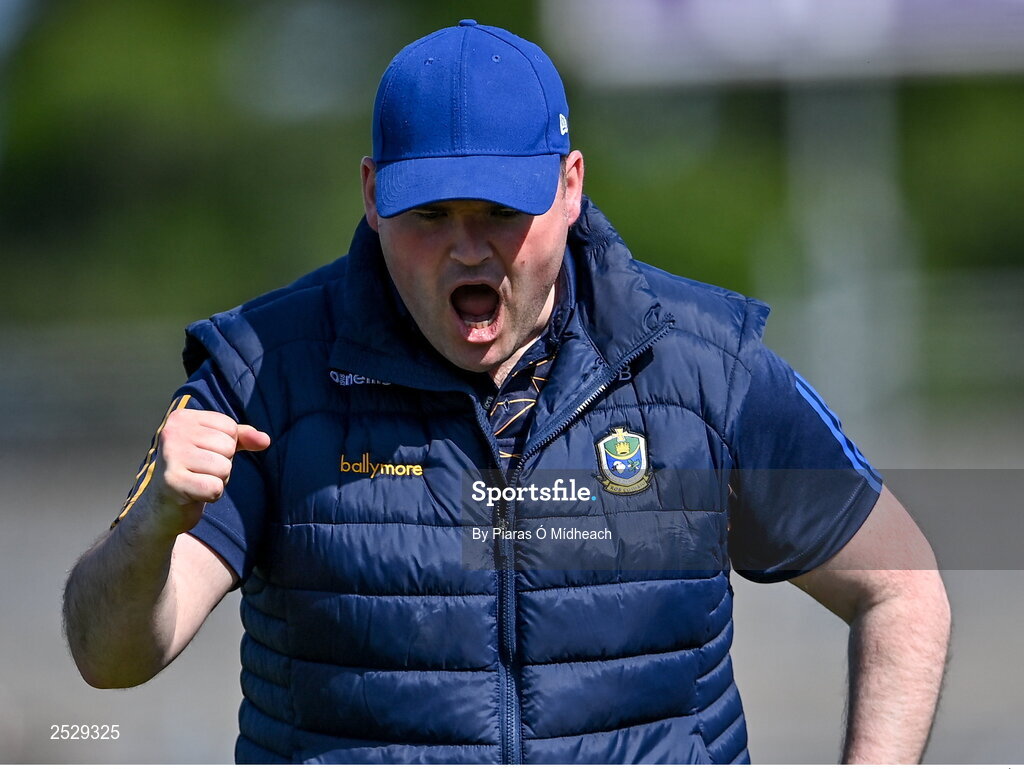 4 June 2023; Roscommon manager Davy Burke celebrates a late score during the GAA Football All-Ireland Senior Championship Round 2 match between Roscommon and Sligo at Dr Hyde Park in Roscommon. Photo by Piaras Ó Mídheach/Sportsfile