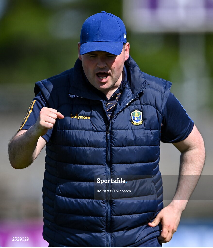 4 June 2023; Roscommon manager Davy Burke celebrates a late score during the GAA Football All-Ireland Senior Championship Round 2 match between Roscommon and Sligo at Dr Hyde Park in Roscommon. Photo by Piaras Ó Mídheach/Sportsfile