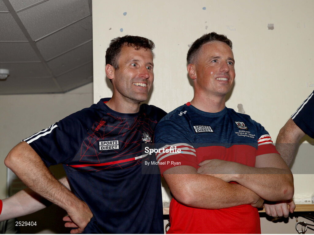 4 June 2023; Cork manager Ben O'Connor, left, and coach Anthony Nash  after the O’Neills.com GAA Hurling All-Ireland U20 Championship Final match between Cork and Offaly at FBD Semple Stadium in Thurles, Tipperary. Photo by Michael P Ryan/Sportsfile