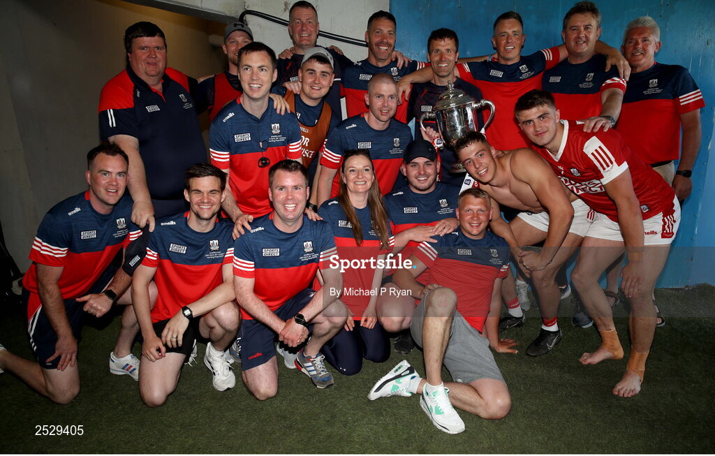 4 June 2023; Cork management and coaching staff with the cup after the O’Neills.com GAA Hurling All-Ireland U20 Championship Final match between Cork and Offaly at FBD Semple Stadium in Thurles, Tipperary. Photo by Michael P Ryan/Sportsfile