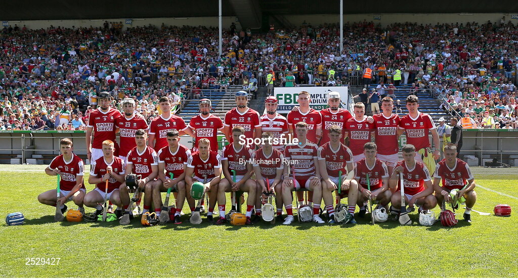 4 June 2023; The Cork squad before the O’Neills.com GAA Hurling All-Ireland U20 Championship Final match between Cork and Offaly at FBD Semple Stadium in Thurles, Tipperary. Photo by Michael P Ryan/Sportsfile