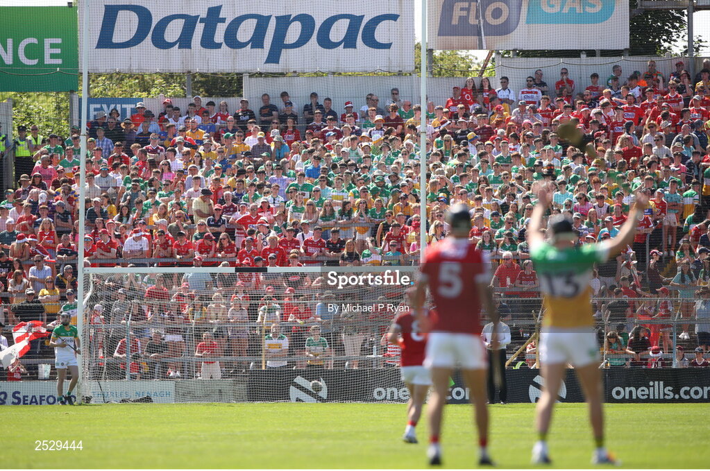 4 June 2023; Supporters look on during the O’Neills.com GAA Hurling All-Ireland U20 Championship Final match between Cork and Offaly at FBD Semple Stadium in Thurles, Tipperary. Photo by Michael P Ryan/Sportsfile
