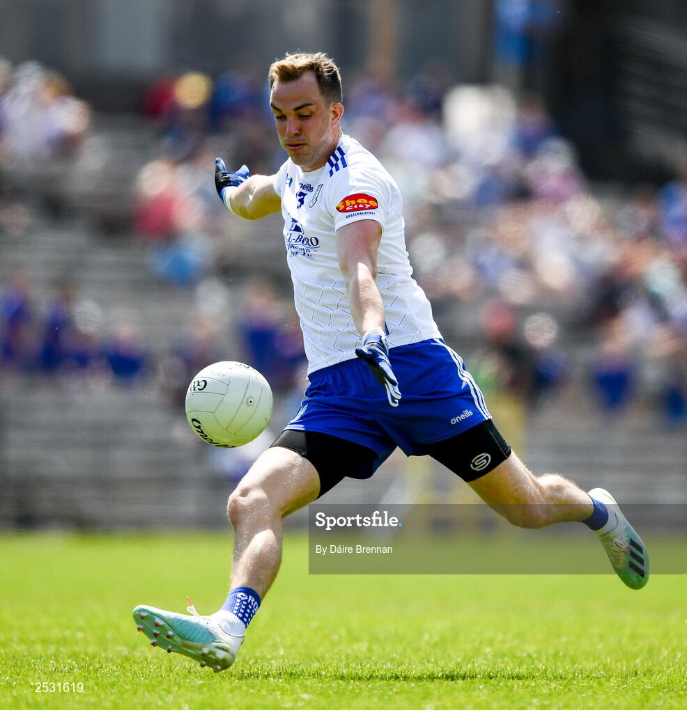 4 June 2023; Jack McCarron of Monaghan during the GAA Football All-Ireland Senior Championship Round 2 match between Monaghan and Clare at St Tiernach's Park in Clones, Monaghan. Photo by Daire Brennan/Sportsfile