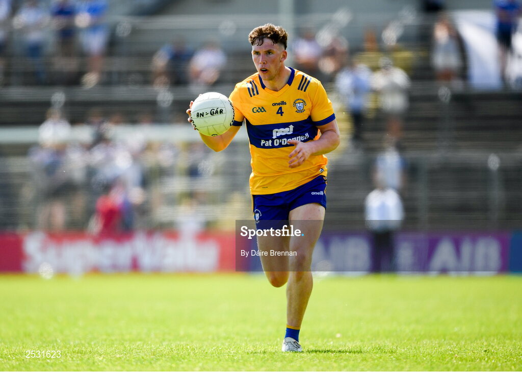 4 June 2023; Cillian Rouine of Clare during the GAA Football All-Ireland Senior Championship Round 2 match between Monaghan and Clare at St Tiernach's Park in Clones, Monaghan. Photo by Daire Brennan/Sportsfile