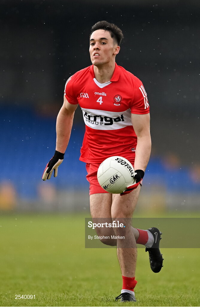 17 June 2023; Conor McCluskey of Derry during the GAA Football All-Ireland Senior Championship Round 3 match between Derry and Clare at Glennon Brothers Pearse Park in Longford. Photo by Stephen Marken/Sportsfile