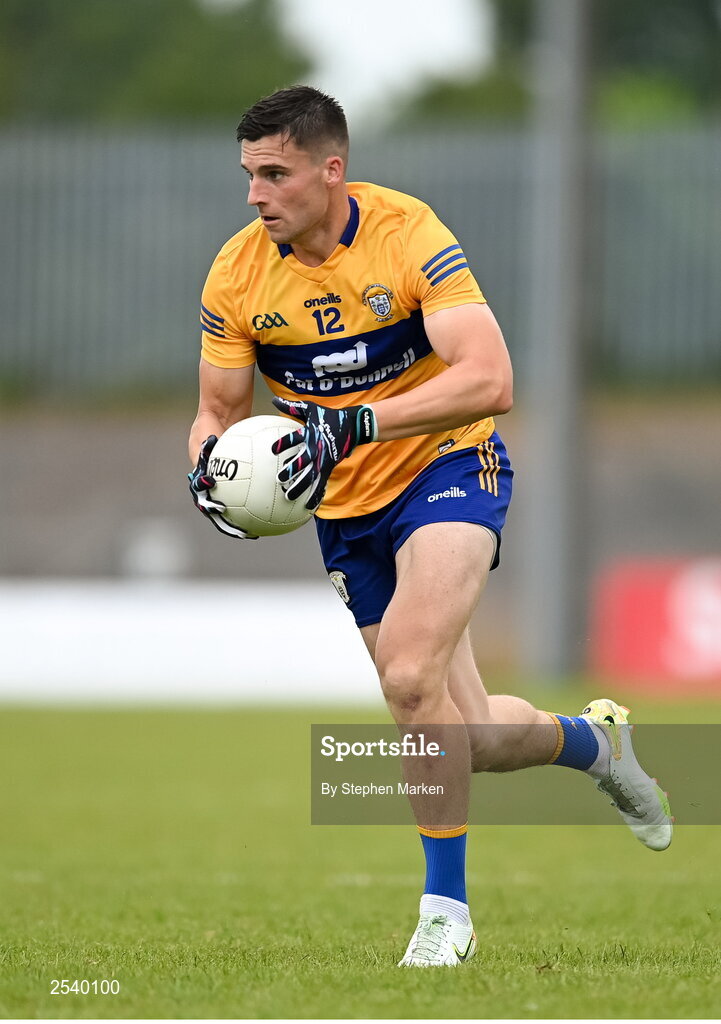 17 June 2023; Jamie Malone of Clare during the GAA Football All-Ireland Senior Championship Round 3 match between Derry and Clare at Glennon Brothers Pearse Park in Longford. Photo by Stephen Marken/Sportsfile