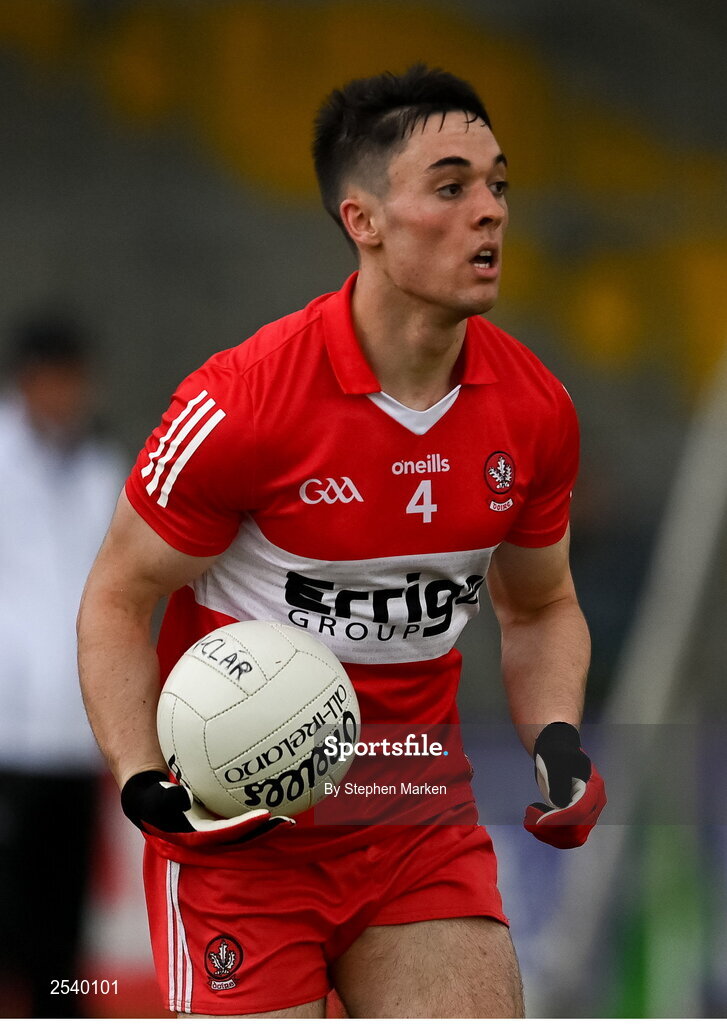 17 June 2023; Conor McCluskey of Derry during the GAA Football All-Ireland Senior Championship Round 3 match between Derry and Clare at Glennon Brothers Pearse Park in Longford. Photo by Stephen Marken/Sportsfile