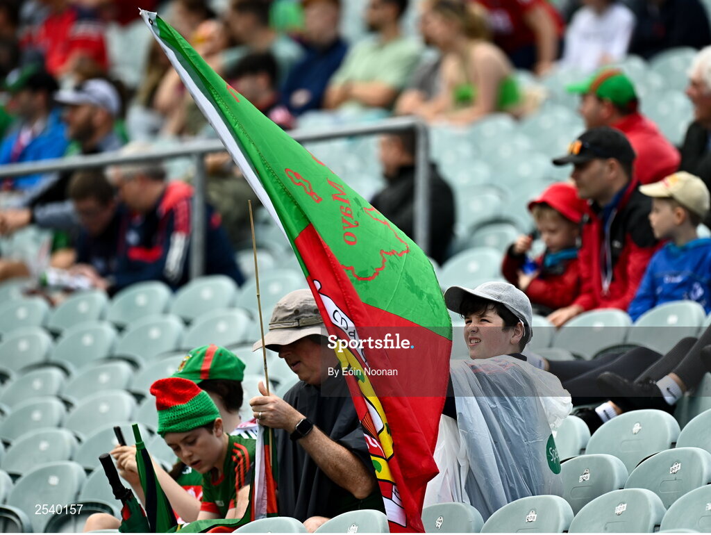 18 June 2023; A Mayo supporter during the GAA Football All-Ireland Senior Championship Round 3 match between Cork and Mayo at TUS Gaelic Grounds in Limerick. Photo by Eóin Noonan/Sportsfile