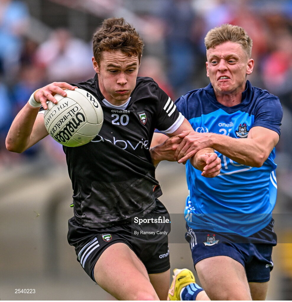18 June 2023; Gerard O'Kelly Lynch of Sligo in action against Cian Murphy of Dublin during the GAA Football All-Ireland Senior Championship Round 3 match between Dublin and Sligo at Kingspan Breffni in Cavan. Photo by Ramsey Cardy/Sportsfile