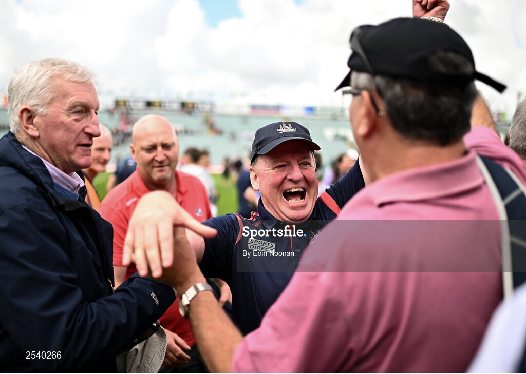 18 June 2023; Cork manager John Cleary celebrates with supporters after the GAA Football All-Ireland Senior Championship Round 3 match between Cork and Mayo at TUS Gaelic Grounds in Limerick. Photo by Eóin Noonan/Sportsfile