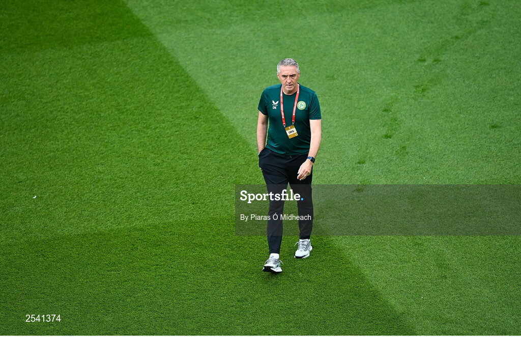 19 June 2023; Republic of Ireland goalkeeping coach Dean Kiely walks the pitch before the UEFA EURO 2024 Championship qualifying group B match between Republic of Ireland and Gibraltar at the Aviva Stadium in Dublin. Photo by Piaras Ó Mídheach/Sportsfile