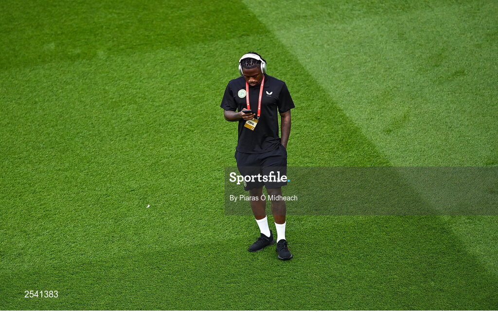 19 June 2023; Michael Obafemi of Republic of Ireland before the UEFA EURO 2024 Championship qualifying group B match between Republic of Ireland and Gibraltar at the Aviva Stadium in Dublin. Photo by Piaras Ó Mídheach/Sportsfile