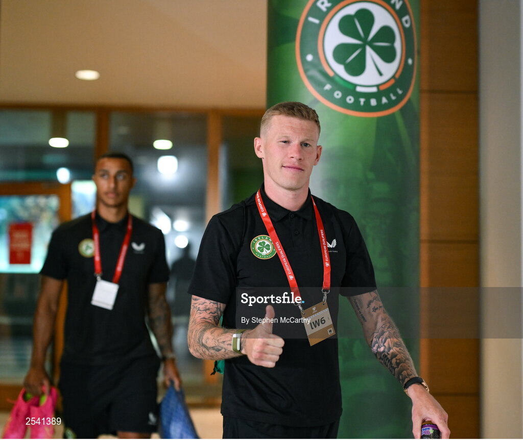 19 June 2023; Republic of Ireland captain James McClean arrives before the UEFA EURO 2024 Championship qualifying group B match between Republic of Ireland and Gibraltar at the Aviva Stadium in Dublin. Photo by Stephen McCarthy/Sportsfile