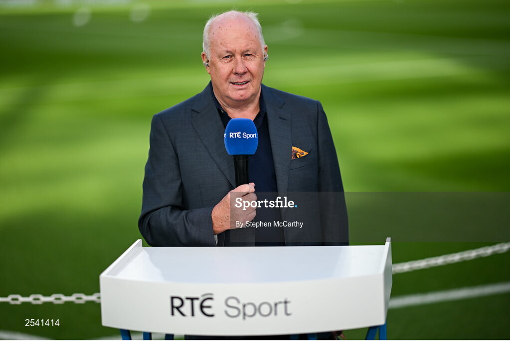 19 June 2023; Former Republic of Ireland international and current RTÉ analyst Liam Brady before the UEFA EURO 2024 Championship qualifying group B match between Republic of Ireland and Gibraltar at the Aviva Stadium in Dublin. Photo by Stephen McCarthy/Sportsfile
