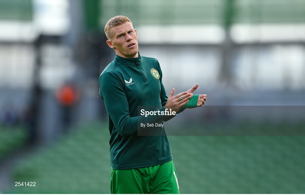 19 June 2023; James McClean of Republic of Ireland warming up before the UEFA EURO 2024 Championship qualifying group B match between Republic of Ireland and Gibraltar at the Aviva Stadium in Dublin. Photo by Seb Daly/Sportsfile
