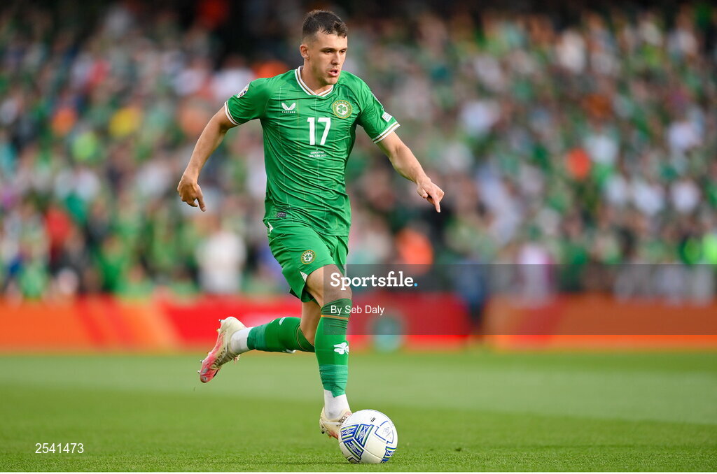 19 June 2023; Jason Knight of Republic of Ireland during the UEFA EURO 2024 Championship qualifying group B match between Republic of Ireland and Gibraltar at the Aviva Stadium in Dublin. Photo by Seb Daly/Sportsfile