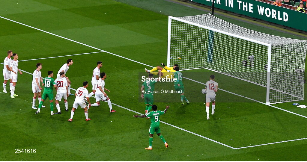 19 June 2023; Mikey Johnston of Republic of Ireland shoots to score his side's first goal during the UEFA EURO 2024 Championship qualifying group B match between Republic of Ireland and Gibraltar at the Aviva Stadium in Dublin. Photo by Piaras Ó Mídheach/Sportsfile