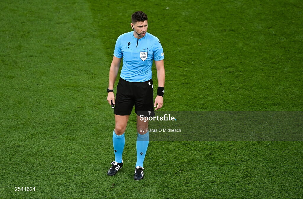19 June 2023; Referee Marian Alexandru Barbu during the UEFA EURO 2024 Championship qualifying group B match between Republic of Ireland and Gibraltar at the Aviva Stadium in Dublin. Photo by Piaras Ó Mídheach/Sportsfile