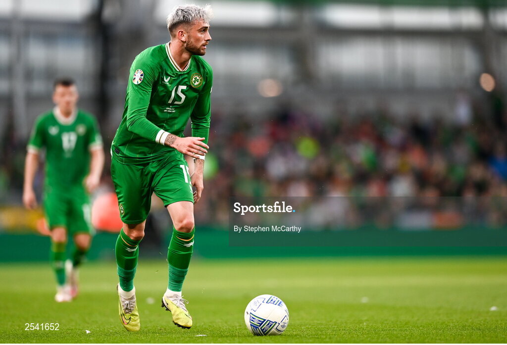 19 June 2023; Troy Parrott of Republic of Ireland during the UEFA EURO 2024 Championship qualifying group B match between Republic of Ireland and Gibraltar at the Aviva Stadium in Dublin. Photo by Stephen McCarthy/Sportsfile