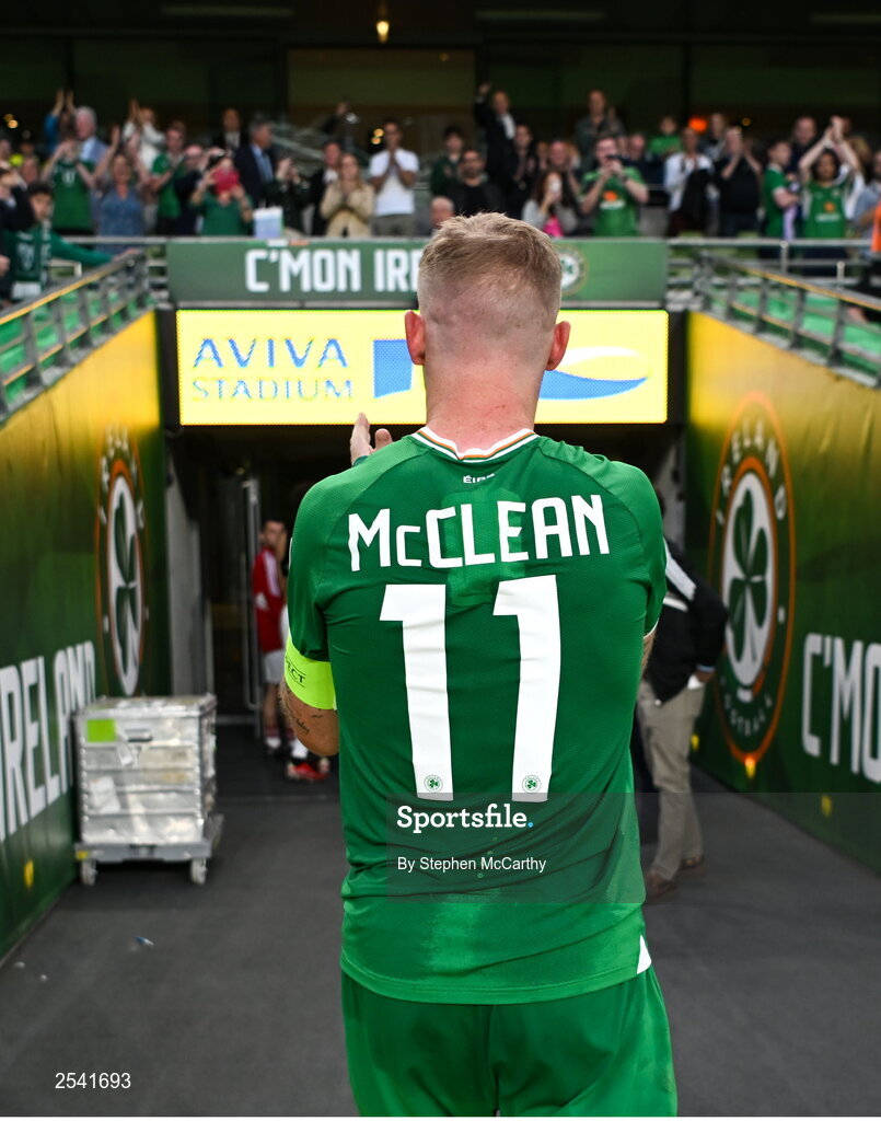 19 June 2023; James McClean of Republic of Ireland leaves the field after the UEFA EURO 2024 Championship qualifying group B match between Republic of Ireland and Gibraltar at the Aviva Stadium in Dublin. Photo by Stephen McCarthy/Sportsfile