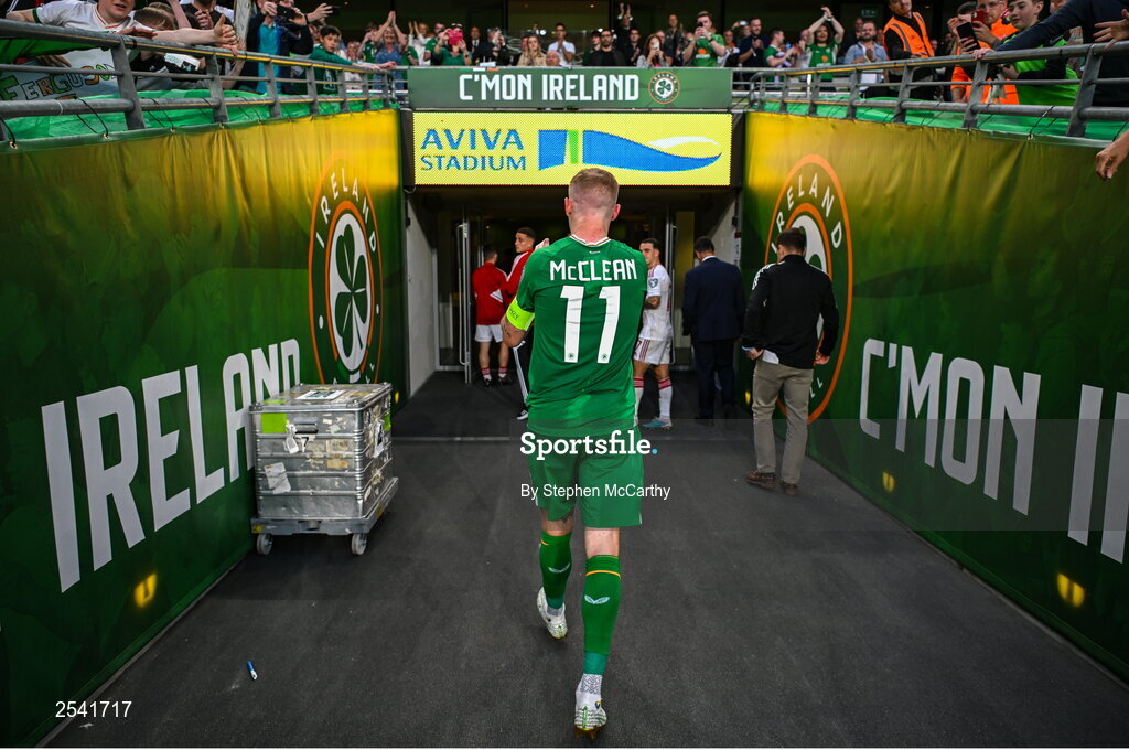19 June 2023; James McClean of Republic of Ireland leaves the field after the UEFA EURO 2024 Championship qualifying group B match between Republic of Ireland and Gibraltar at the Aviva Stadium in Dublin. Photo by Stephen McCarthy/Sportsfile