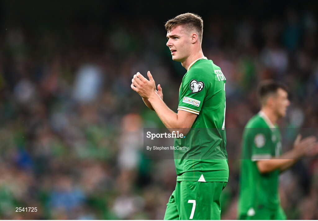 19 June 2023; Evan Ferguson of Republic of Ireland after the UEFA EURO 2024 Championship qualifying group B match between Republic of Ireland and Gibraltar at the Aviva Stadium in Dublin. Photo by Stephen McCarthy/Sportsfile