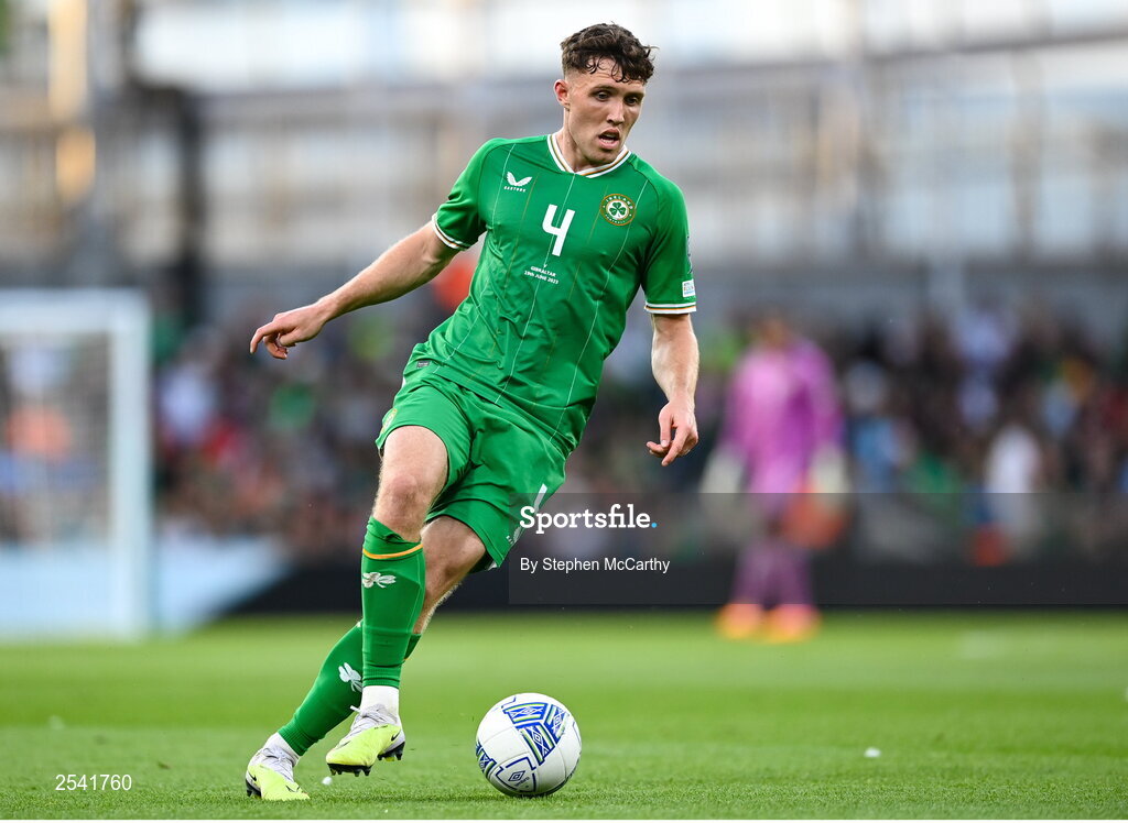 19 June 2023; Dara O'Shea of Republic of Ireland during the UEFA EURO 2024 Championship qualifying group B match between Republic of Ireland and Gibraltar at the Aviva Stadium in Dublin. Photo by Stephen McCarthy/Sportsfile