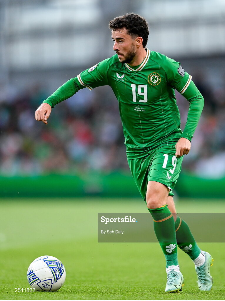 19 June 2023; Mikey Johnston of Republic of Ireland during the UEFA EURO 2024 Championship qualifying group B match between Republic of Ireland and Gibraltar at the Aviva Stadium in Dublin. Photo by Seb Daly/Sportsfile