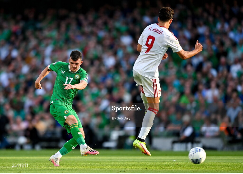 19 June 2023; Jason Knight of Republic of Ireland during the UEFA EURO 2024 Championship qualifying group B match between Republic of Ireland and Gibraltar at the Aviva Stadium in Dublin. Photo by Seb Daly/Sportsfile