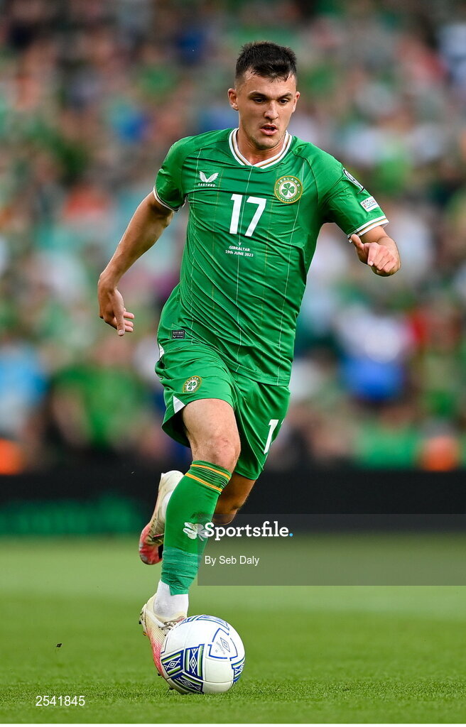 19 June 2023; Jason Knight of Republic of Ireland during the UEFA EURO 2024 Championship qualifying group B match between Republic of Ireland and Gibraltar at the Aviva Stadium in Dublin. Photo by Seb Daly/Sportsfile