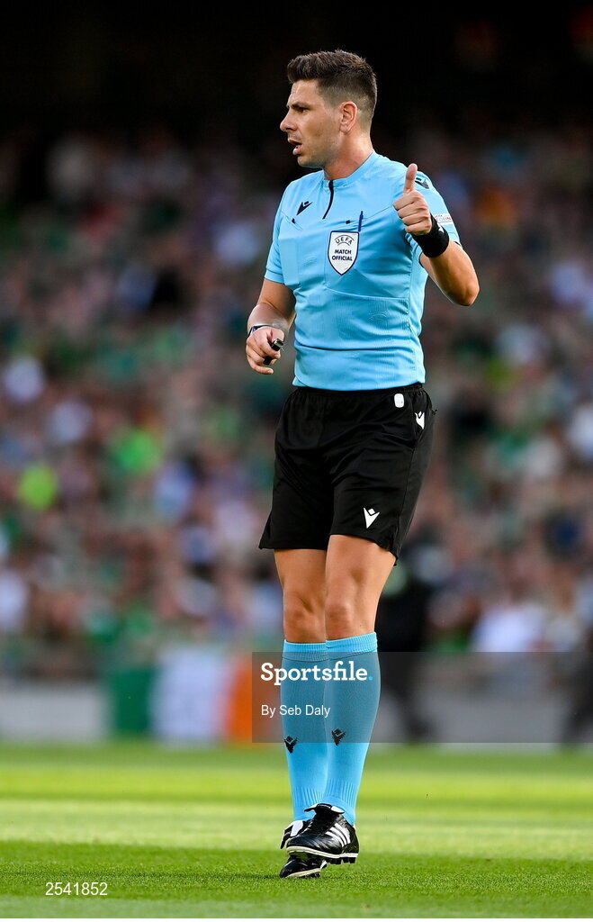 19 June 2023; Referee Marian Alexandru Barbu during the UEFA EURO 2024 Championship qualifying group B match between Republic of Ireland and Gibraltar at the Aviva Stadium in Dublin. Photo by Seb Daly/Sportsfile