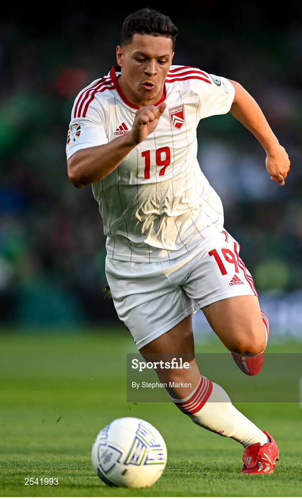 19 June 2023; Tjay De Barr of Gibraltar during the UEFA EURO 2024 Championship qualifying group B match between Republic of Ireland and Gibraltar at the Aviva Stadium in Dublin. Photo by Stephen Marken/Sportsfile