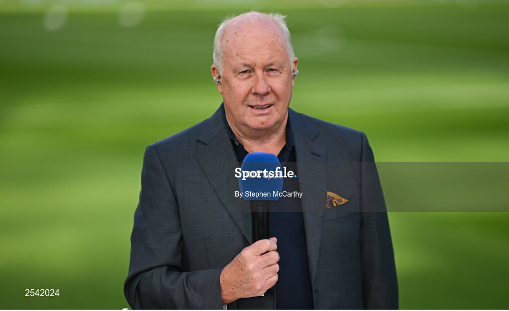 19 June 2023; Former Republic of Ireland international and current RTÉ analyst Liam Brady before the UEFA EURO 2024 Championship qualifying group B match between Republic of Ireland and Gibraltar at the Aviva Stadium in Dublin. Photo by Stephen McCarthy/Sportsfile