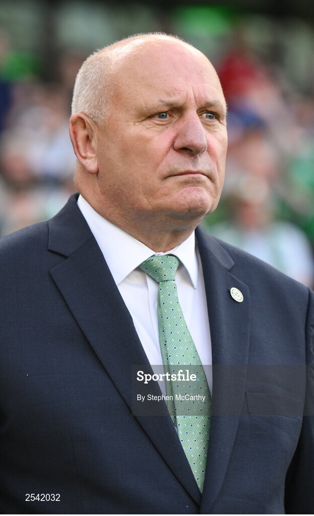 19 June 2023; FAI President Gerry McAnaney before the UEFA EURO 2024 Championship qualifying group B match between Republic of Ireland and Gibraltar at the Aviva Stadium in Dublin. Photo by Stephen McCarthy/Sportsfile