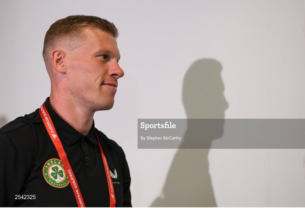 19 June 2023; James McClean of Republic of Ireland arrives for the UEFA EURO 2024 Championship qualifying group B match between Republic of Ireland and Gibraltar at the Aviva Stadium in Dublin. Photo by Stephen McCarthy/Sportsfile