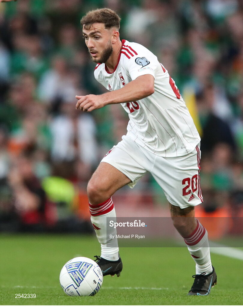 19 June 2023; Ethan Britto of Gibraltar during the UEFA EURO 2024 Championship qualifying group B match between Republic of Ireland and Gibraltar at the Aviva Stadium in Dublin. Photo by Michael P Ryan/Sportsfile