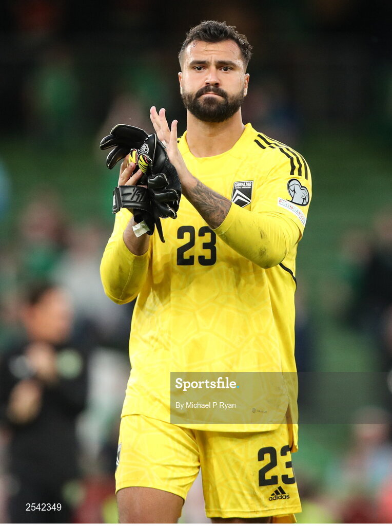 19 June 2023; Gibraltar goalkeeper Dayle Coleing after the UEFA EURO 2024 Championship qualifying group B match between Republic of Ireland and Gibraltar at the Aviva Stadium in Dublin. Photo by Michael P Ryan/Sportsfile