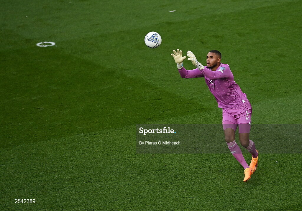 19 June 2023; Republic of Ireland goalkeeper Gavin Bazunu during the UEFA EURO 2024 Championship qualifying group B match between Republic of Ireland and Gibraltar at the Aviva Stadium in Dublin. Photo by Piaras Ó Mídheach/Sportsfile