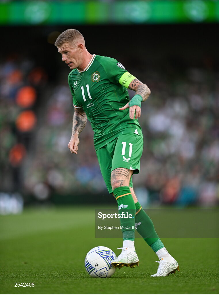 19 June 2023; James McClean of Republic of Ireland during the UEFA EURO 2024 Championship qualifying group B match between Republic of Ireland and Gibraltar at the Aviva Stadium in Dublin. Photo by Stephen McCarthy/Sportsfile