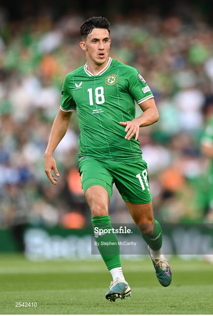 19 June 2023; Jamie McGrath of Republic of Ireland during the UEFA EURO 2024 Championship qualifying group B match between Republic of Ireland and Gibraltar at the Aviva Stadium in Dublin. Photo by Stephen McCarthy/Sportsfile