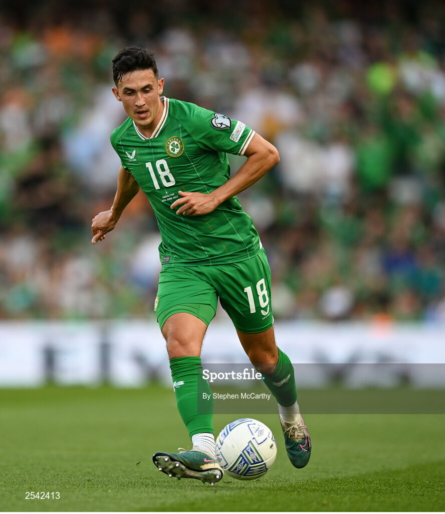 19 June 2023; Jamie McGrath of Republic of Ireland during the UEFA EURO 2024 Championship qualifying group B match between Republic of Ireland and Gibraltar at the Aviva Stadium in Dublin. Photo by Stephen McCarthy/Sportsfile
