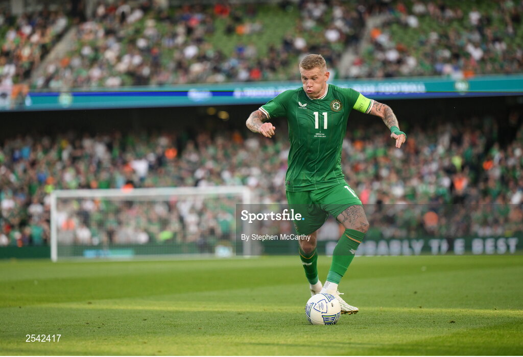 19 June 2023; James McClean of Republic of Ireland during the UEFA EURO 2024 Championship qualifying group B match between Republic of Ireland and Gibraltar at the Aviva Stadium in Dublin. Photo by Stephen McCarthy/Sportsfile